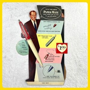 1950s Paper Mate Pen Vintage Advertising Sign 26" Cardboard Easel Art Linkletter